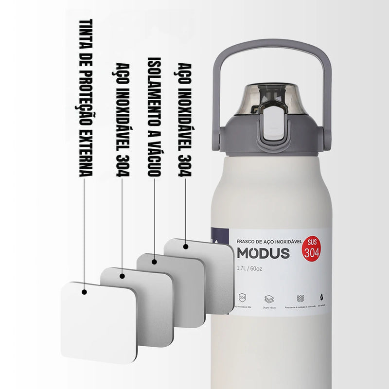 MODUS Garrafa Térmica de Viagem Vacuum Inox com Palha Copo Térmica Fria e Quente Vácuo