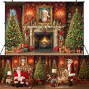 Santa Claus Workshop Backdrops Kids Family Photography Props Magic Christmas Fireplace Gifts Wreath Xmas Trees Backgrounds