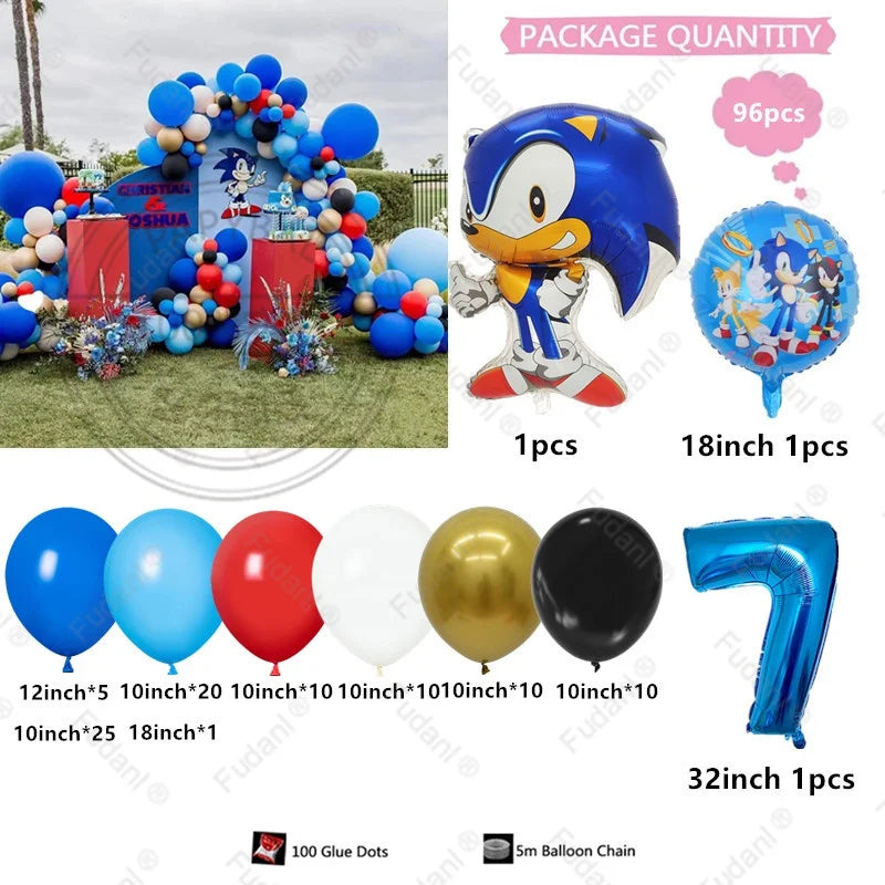 96pcs Sonic Themed Birthday Party Decoration Balloon Garland Set Is Suitable for Boys' Birthday Baby Shower Party Decoration