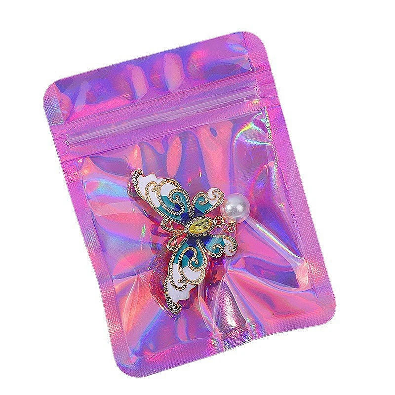 100pcs Laser Zip Lock Bags Hologram Iridescent Pouches Resealable Plastic Packaging Bag  Cosmetic Trinkets Jewelry Storage Bag