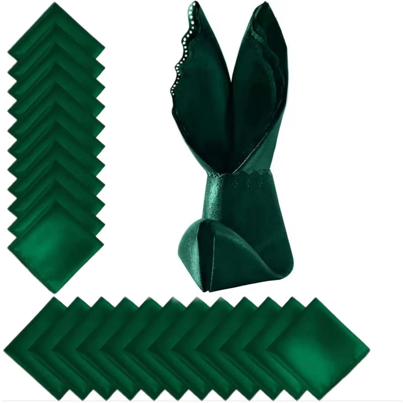 10pcs Napkins Cloth Green Satin Soft Table Napkins for Hotel Christmas Party Wedding Banquet Dinner Table Decoration