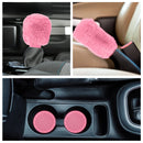 6Pcs Plush Car Accessories Set Plush Steering Wheel Cover Soft Fuzz Handbrake Gear Shift Cover Bling Mirror Ornament