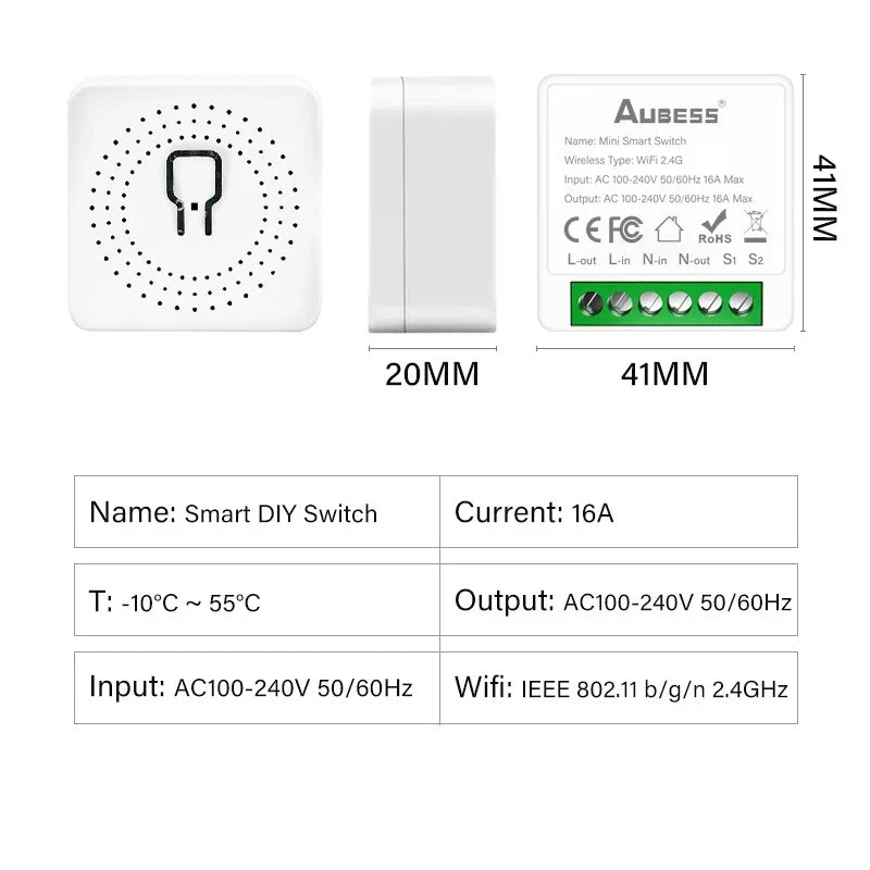 16A Wifi Smart Switch DIY Light Mini Switches 2 Way Control Wireless Smart Home Breaker With Alexa Google Home Cozylife Xiao Ai