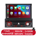 1 din Car Radio Android Carplay Auto Universal 7" IPS Retractable Screen gps Navigation 1 Din Android 13 Multimedia Video Player