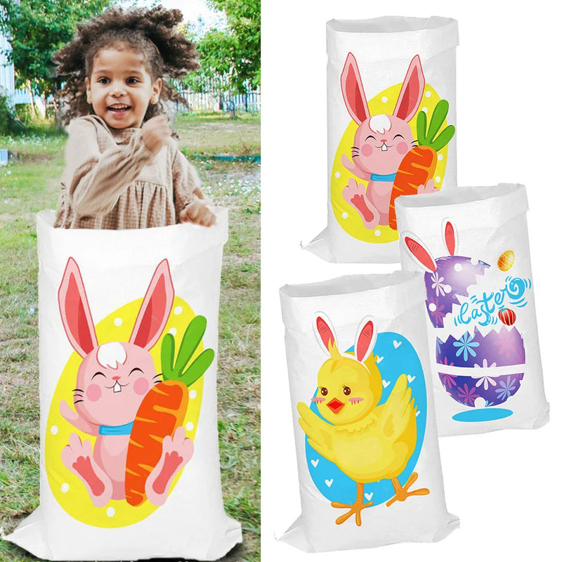 Easter Outdoor Party Games for Family Bunny Potato Sack Race Jumping Bags Kids Easter Egg Spoon Race Eggs Hunt Games Party Favor