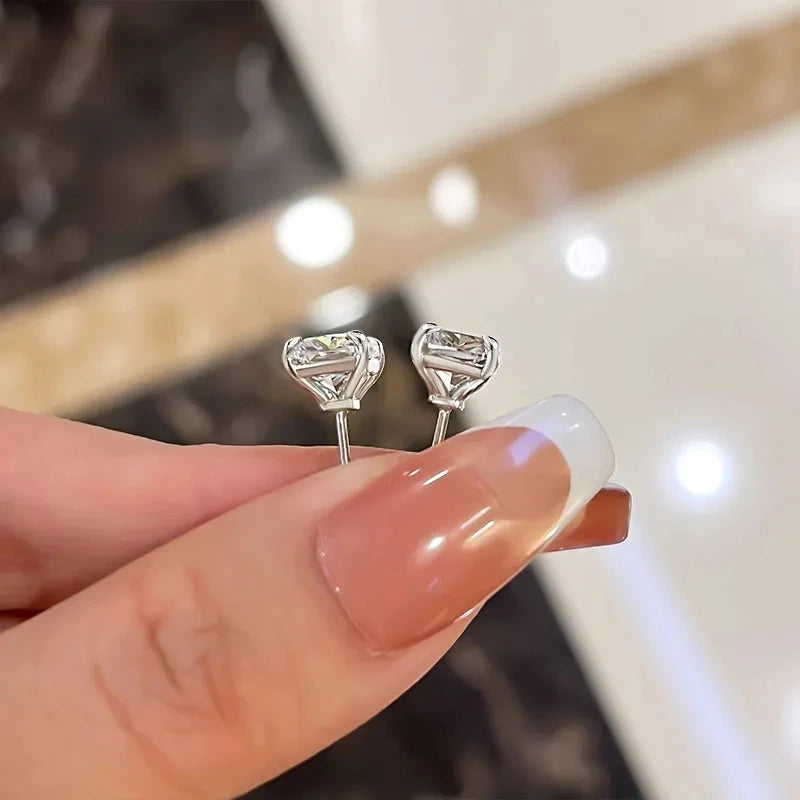 Huitan Simple Cubic Zirconia Stud Earrings for Women Silver Color Fashion Versatile Ear Piercing Crystal Earrings Female Jewelry