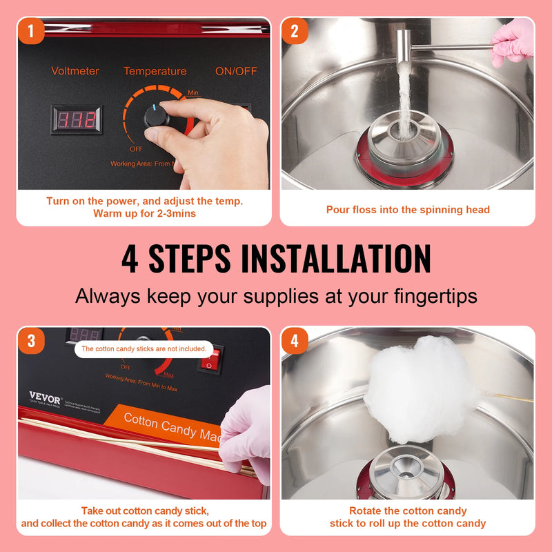 SucceBuy Electric Cotton Candy Machine Candy Floss Maker Commercial Cotton Candy Machine Stainless Steel Bowl and Sugar Scoop