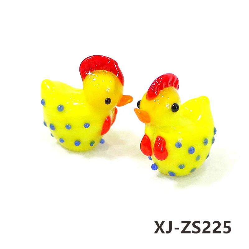 2pcs Cute Handmade Glass Chicken Mini Figurines Ornaments Home Living Room Tabletop Fairy Garden Decor Easter Chick Tiny Statues