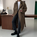 Trench Men Coat British Style Solid Double Breasted Oversize Leisure Long Coats Stylish Outwear Hombre Korean Style Windbreaker