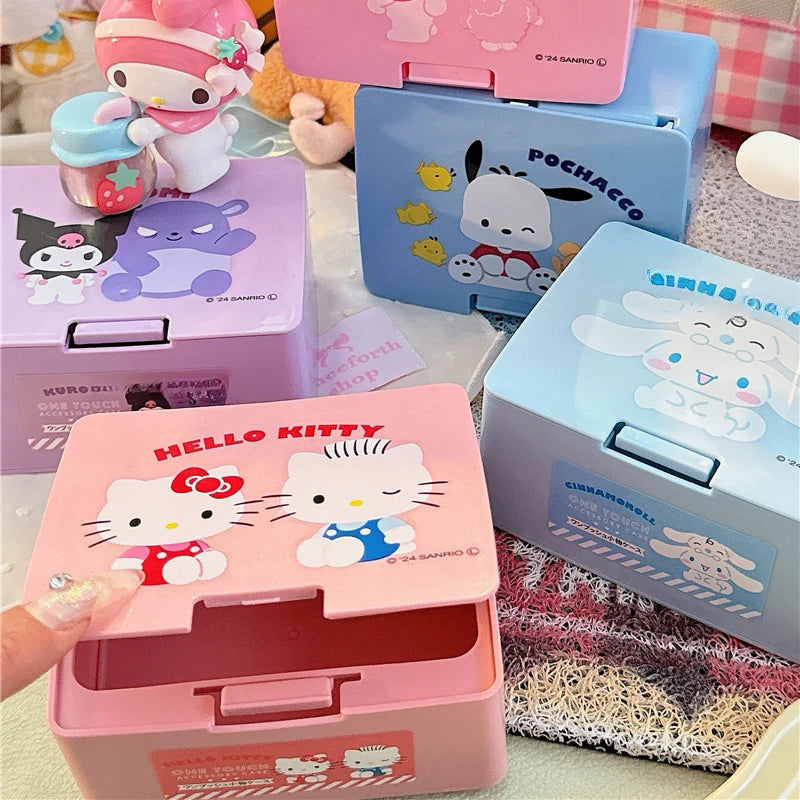 Sanrio Kuromi Melody Cinnamoroll Desktop Lipstick Cotton Swab Stacking Storage Box Organizer Sanrio Storage Container with Lid