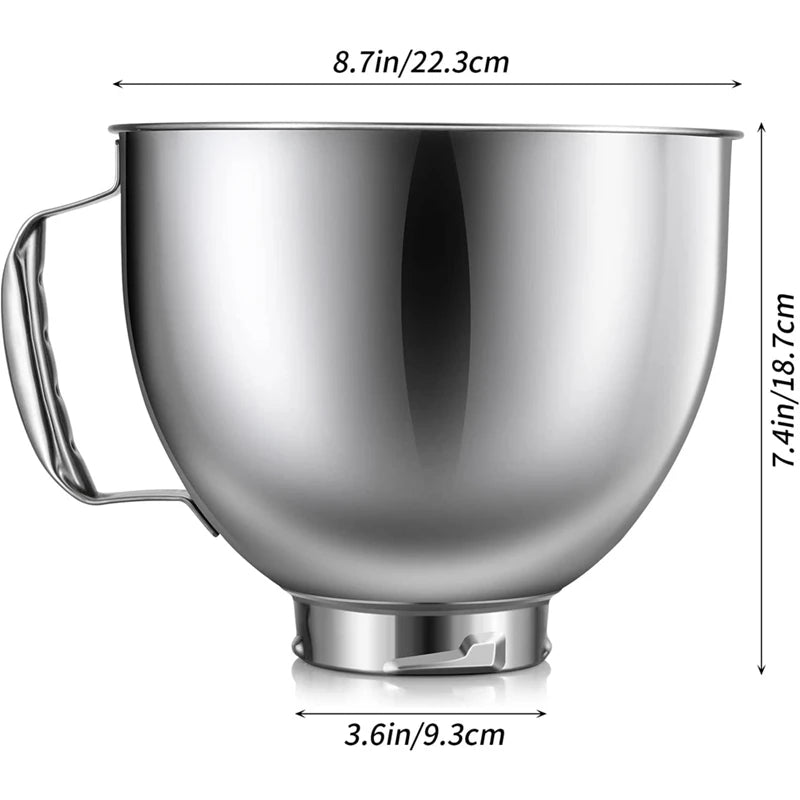 1 Piece Stainless Steel Mixer Bowl For Kitchenaid Classic&Artisan Series 4.5-5 Quart Tilt Head Stand Mixer Bowl Dishwasher Safe