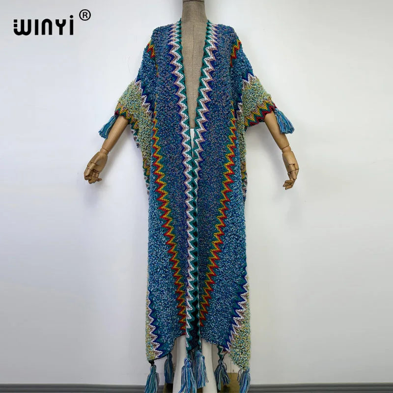 WINYI woman Winter Knitted cardigan coat Loose Christmas Fashion hipster party dress Thick Warm free size Female cloke overcoat