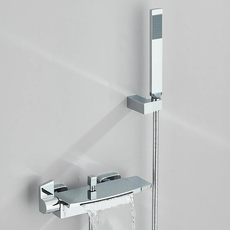 Black Waterfall Bathtub Shower Faucets Wall Mount Shower Mixer Tap Faucets Hot Cold Bath Shower Tap BaRobinet Baignoire