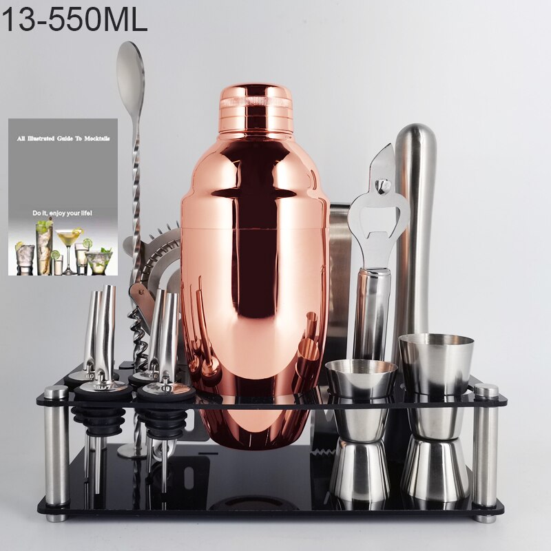 Boston Cocktail Shaker Mixer Kit Bar Bartender 750/600ml 550ML Stainless Steel Glass Shakers Spoon Pourer Straw Ice Tong Tools