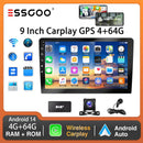 ESSGOO 9Inch 2 DIN Car Stereo Radio Wirless Carplay Android Auto Car Stereo Bluetooth 64G GPS Navigation RDS WiFi USB FM DAB+CAM