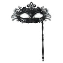 Metal Fancy Elegant Party Masque with Handheld Stick Half Face Venetian Masque with Rhinestones for Women Men Prom Masquerade