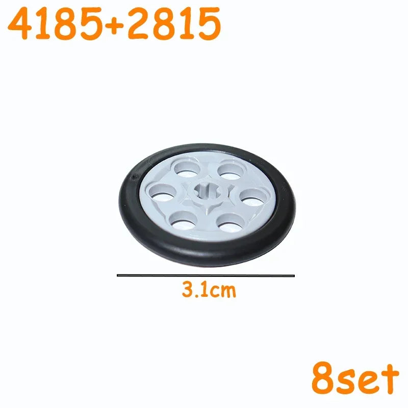 Car Truck Wheels Hub Bricks MOC Technical Tire Wheel Cross Hole Set Motorcycle Tyre & Rim Construction Building Blocks