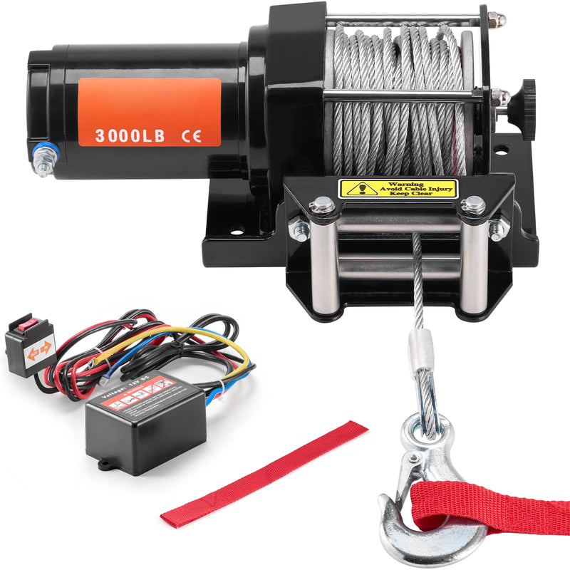 SucceBuy 3000lbs ATV/UTV Electric Winch 12V DC Steel Rope Winch with  39ft Cable Roller Wired Remote Control for Towing Off-Road