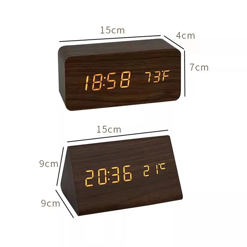 Alarm Clock for Bedrooms Bedside Table Wooden Desk Decor Wake Up Table Clock With Temperature Led Digital Clock Light Dawn