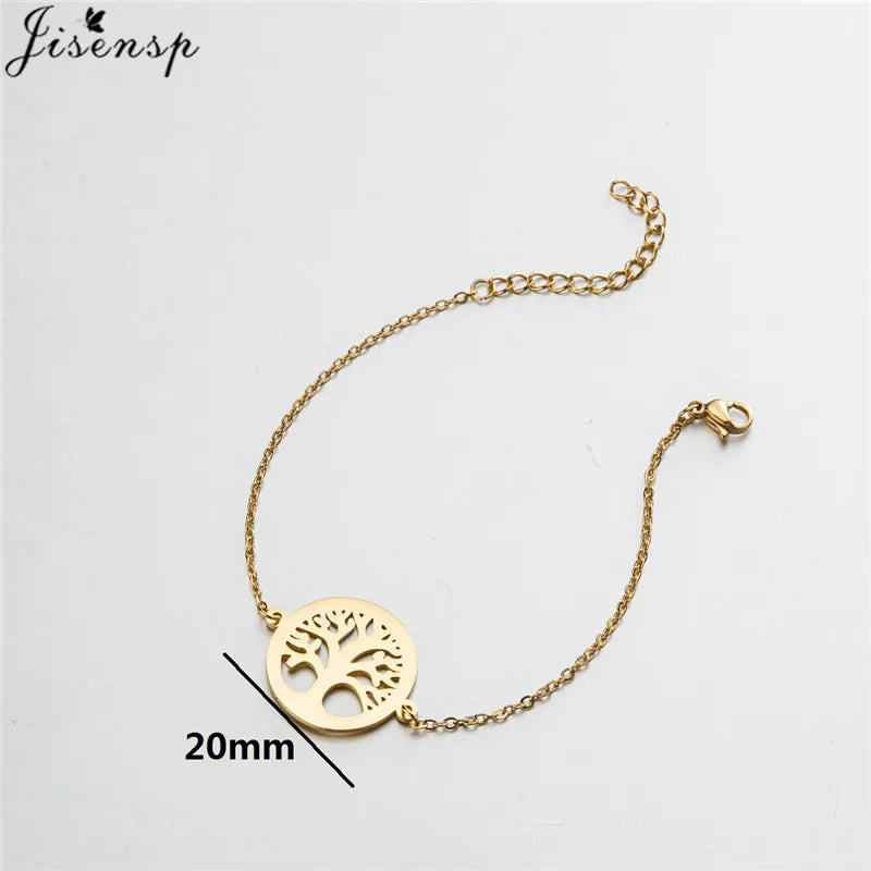 Stainless Steel Plant Charm Bracelet Minimalist Lotus Mandala Leaf Snowflake Bracelets for Women Tree of Life Bangles Jewelry