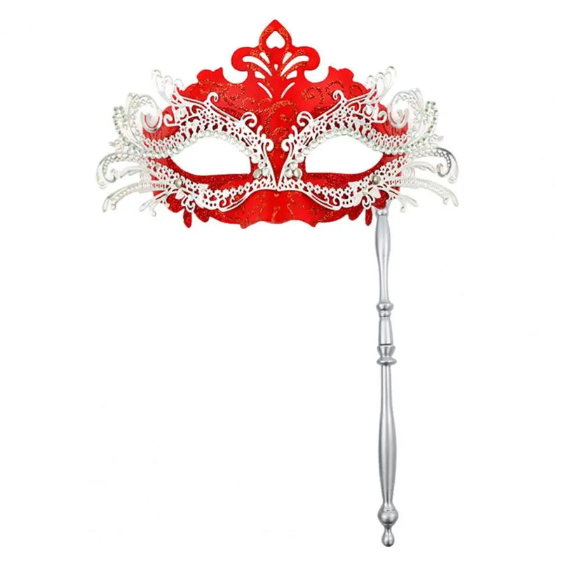 Metal Fancy Elegant Party Masque with Handheld Stick Half Face Venetian Masque with Rhinestones for Women Men Prom Masquerade