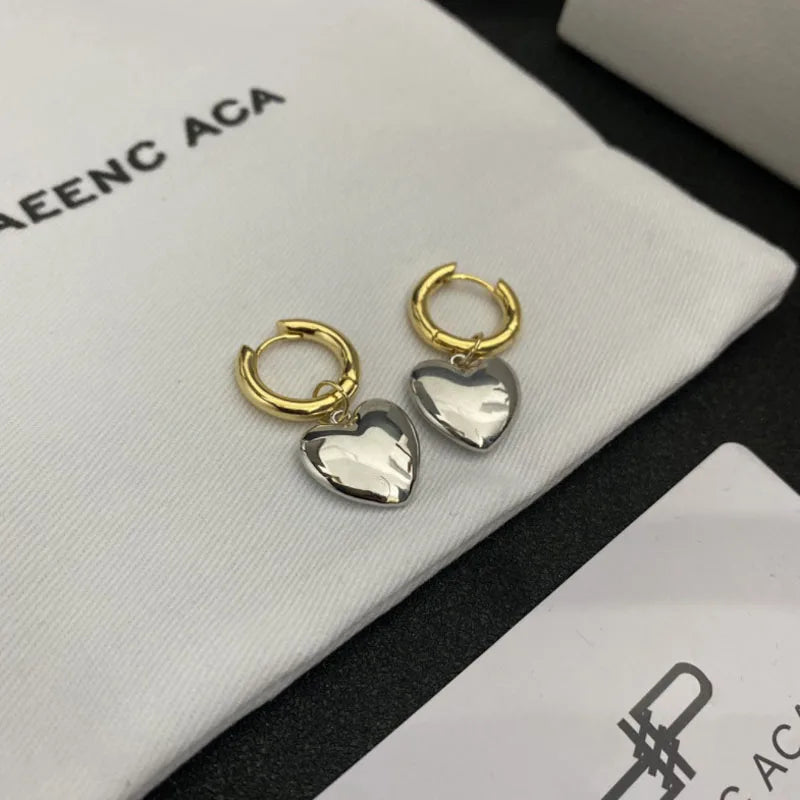 2023 Statement Minimalist Gold Color Mixed Solid Heart Pendant Hoop Earrings Korean Fashion Jewelry Gifts