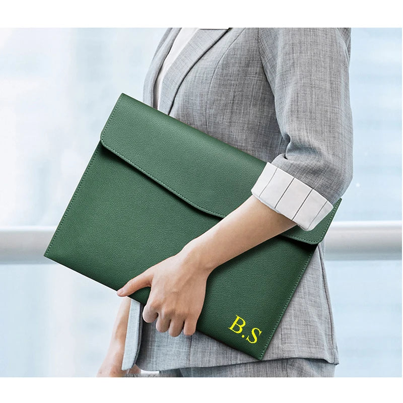 Personalise Name Multifunction Office Documents A4 File Pouch Pu Saffiano Leather Envelope Bag Business Conference Clutch