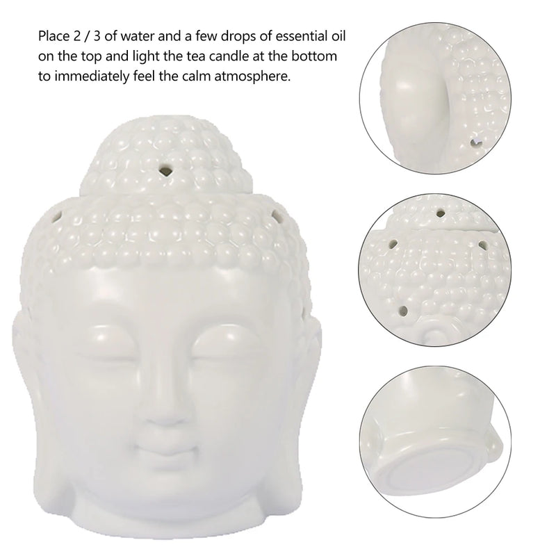 Ceramic Buddha Head Aromatherapy Oil Burner Aroma Essential Oil Diffuser Indian Buddha Tibetan Incense Burner Tealight Holders