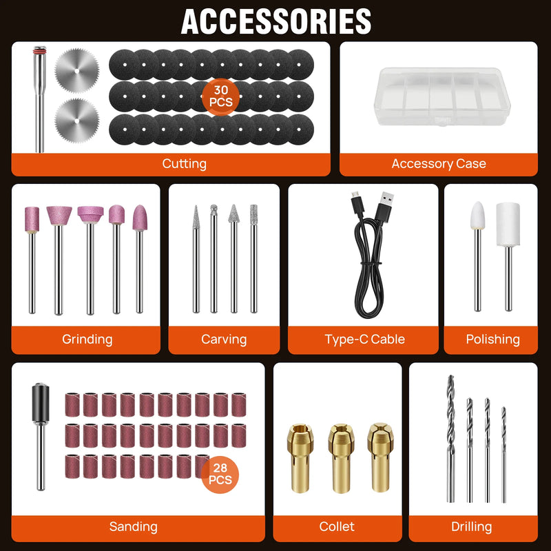 DayPlus Cordless Rotary Tool,1.5Ah 5-Speed, LED Power Multi Tool 80Pcs Accessories Kit for Carving, Polishing, Sanding, Drilling