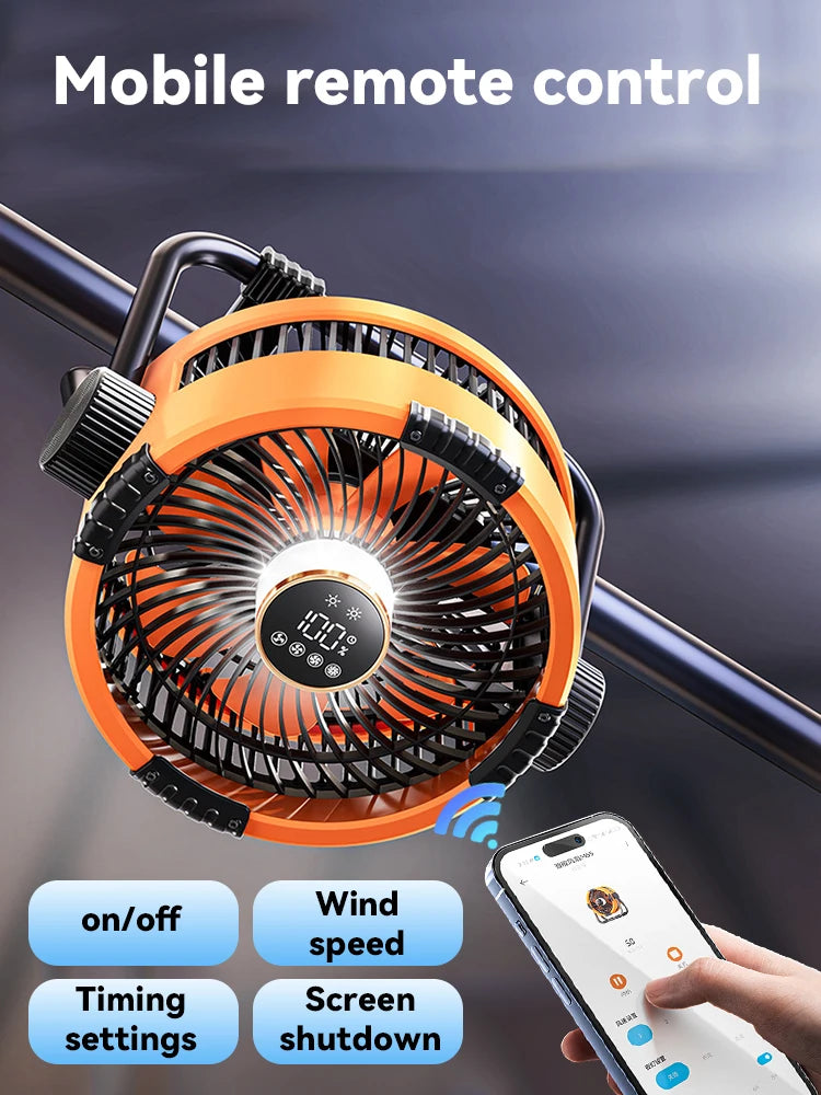 Camping Fan 20000mAh Rechargeable Portable Outdoor Camping Fan Air Circulators Wireless Tent Ceiling Fans with Hook and Light