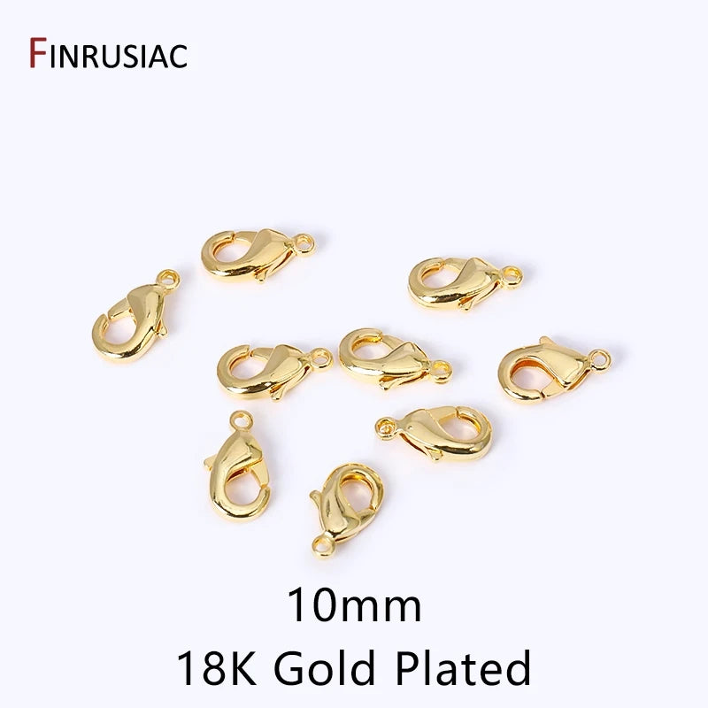 14k/18k Gold Plated Brass 10mm 12mm Lobster Clasps For Jewelry Making, Handmade DIY Jewelry Necklace Accessories Wholesale