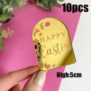 10Pcs Happy Easter Bunny Egg Cake Toppers Acrylic Gold Silver Rabbit Shaped Cupcake Toppers for Easter Party Dessert Decorations