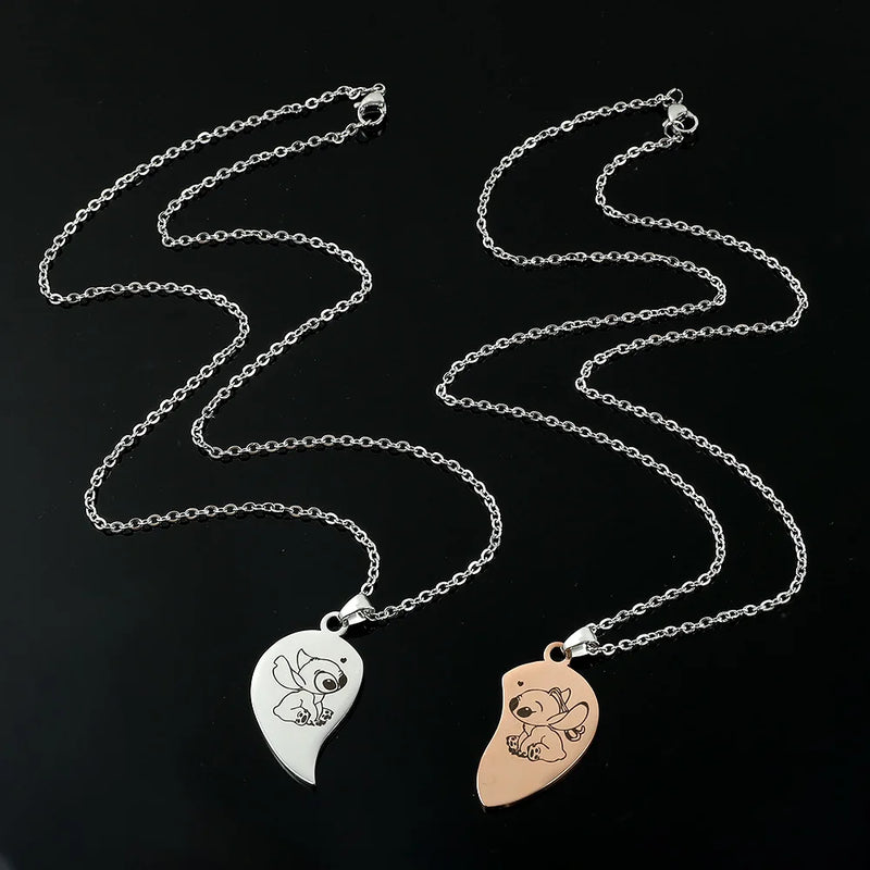 Lilo & Stitch Disney Fashion Necklaces Pendants for Couple Heart Matching Necklace Pendant Eternity Necklace For Good Friend