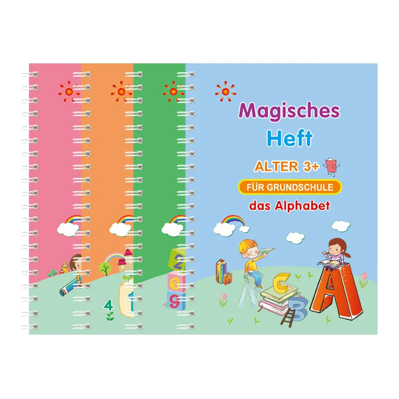 German Magic Books for Children Reusable 3D Groove Magic Notebook Writing for Lettering Calligraphy Set Montessori Ring Notebook