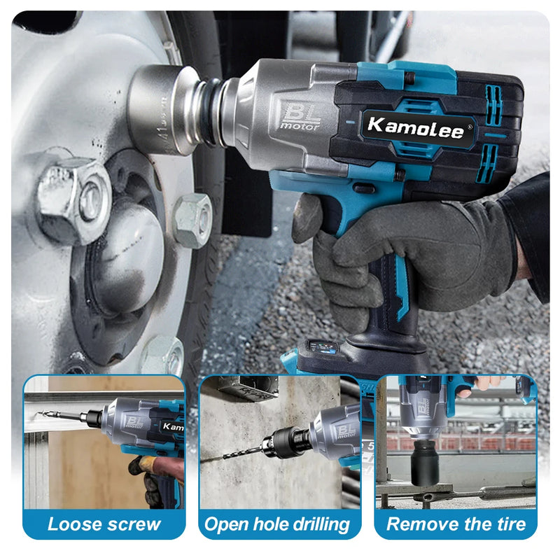 Kamolee 3100NM Brushless Electric Wrench 3/4 inch Cordless Impact Wrench Handheld Power Tool For Makita 18v Battery