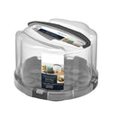 Round Plastic Cake and Cupcake Holder with Gray Handle, Clasp and Base (1 of Each), Includes Slicing and Serving Utensil