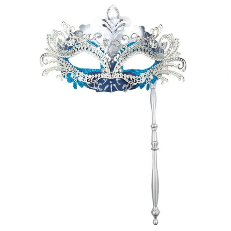 Metal Fancy Elegant Party Masque with Handheld Stick Half Face Venetian Masque with Rhinestones for Women Men Prom Masquerade