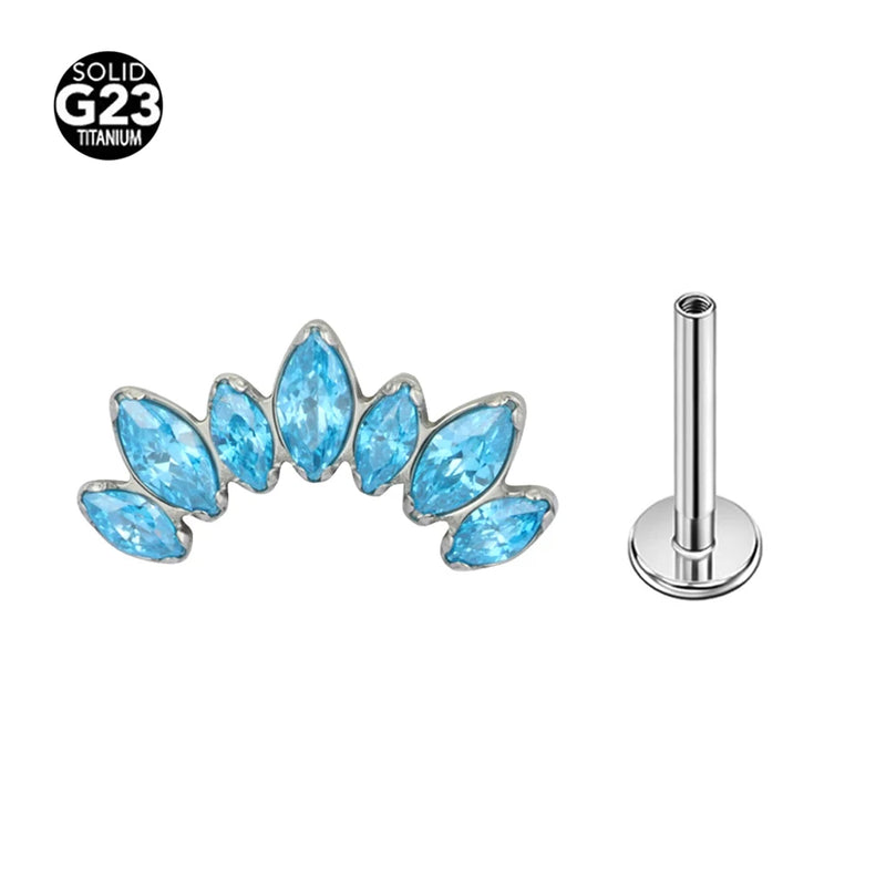 G23 Titanium  Internal Thread Helix Conch Cartilage Tragus Lip Stud Body Jewelry Piercing 7 CZ Labret Studs Horse's Eye Crown Zi