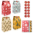 12Pcs Christmas Kraft Paper Gift Bags Snowflake Santa Claus Xmas Tree Candy Bag Cookies Packing Bags New Year Party Supplies