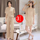Ice Silk Pyjamas Three-Piece Set of Women's Homewear Trousers Simple Leisure and Comfortable Loose Short-Sleeved Shorts Suit