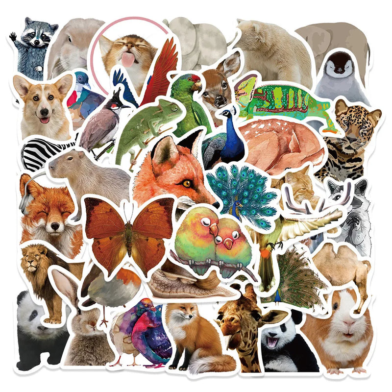 50pcs Realistic Animal Stickers Laptop Phone Notebook Guitar Skateboard Waterproof Graffiti Teaching Decal Sticker for Kids Toy