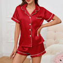 Summer Women's Pajama Set Satin Short Sleeve Lapel Tops with Shorts Sleepwear 2 Piece Loungewear Nightwear Home Clothes