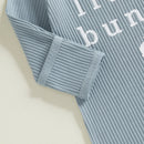 Adorable Easter Bunny Print Romper with Matching Hat for Baby s First Easter Celebration - Long Sleeve Round Neck Jumpsuit