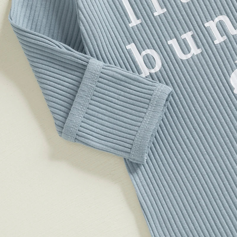 Adorable Easter Bunny Print Romper with Matching Hat for Baby s First Easter Celebration - Long Sleeve Round Neck Jumpsuit