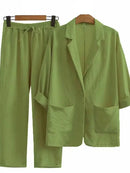 New European and American women's autumn commuting suit set, cotton and linen jacket pants, loose and fashionable casual wear
