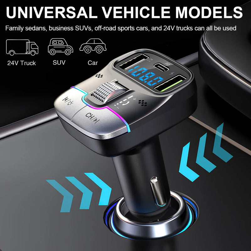 Bluetooth 5.3 Fm Transmitter Wireless Dual USB PD Adapter MP3 Player 3.1A Fast Charger Car Accessories