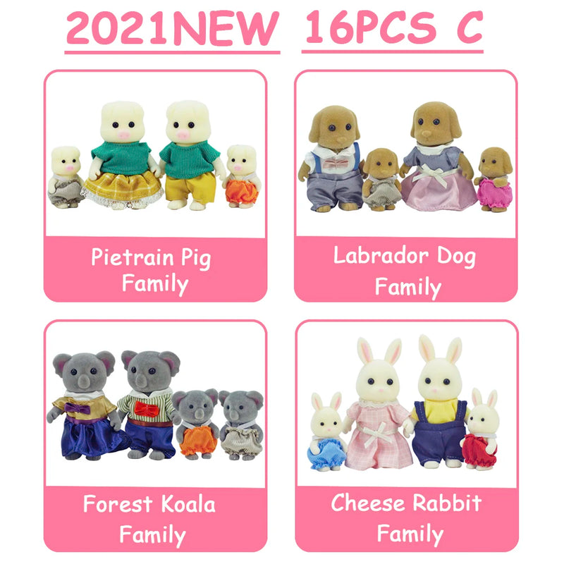 Easter Bunny 10-18Pcs Forest Family Miniture Animals Doll Toy Simulation 1:12 Reindeer Panda Figure Girl Dollhouse Birthday Gift