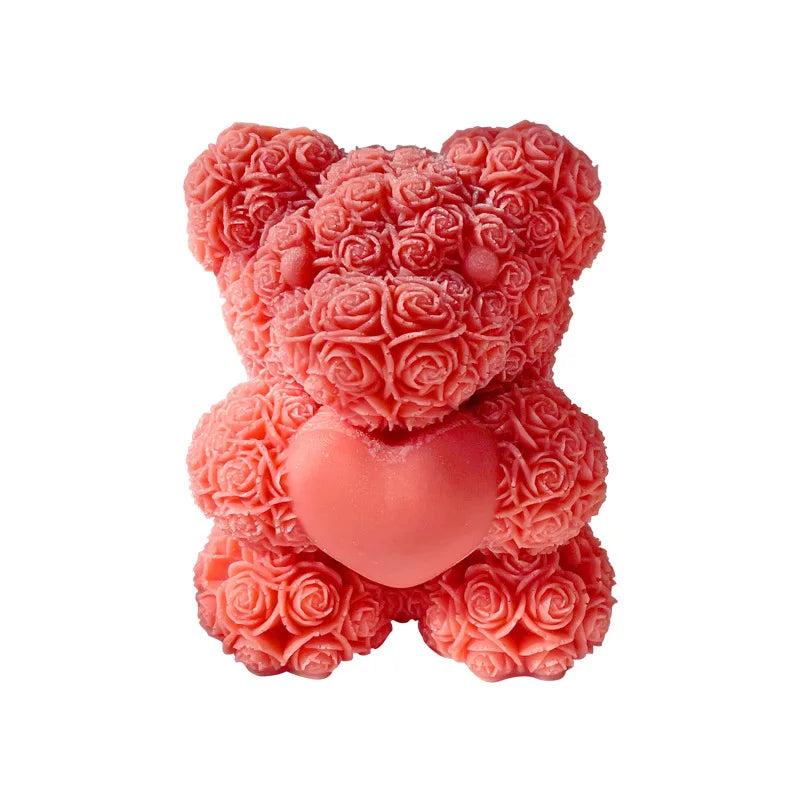 Valentine's Day Rose Love Bear Silicone Candle Mold 3D Small Animal Candle Plaster Soap Making Molds DIY Handmade Crafts Gift