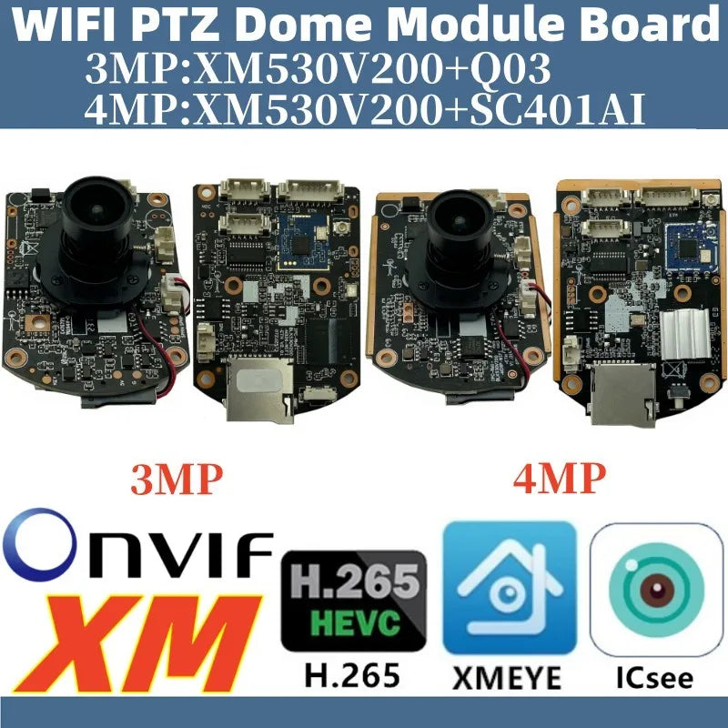 WIFI PTZ Audio 4/3MP IP Camera Module Board M12 Lens IRCut XM530AI+SC401AI Wireless For Speed Dome Icsee XMeye CMS onvif P2P