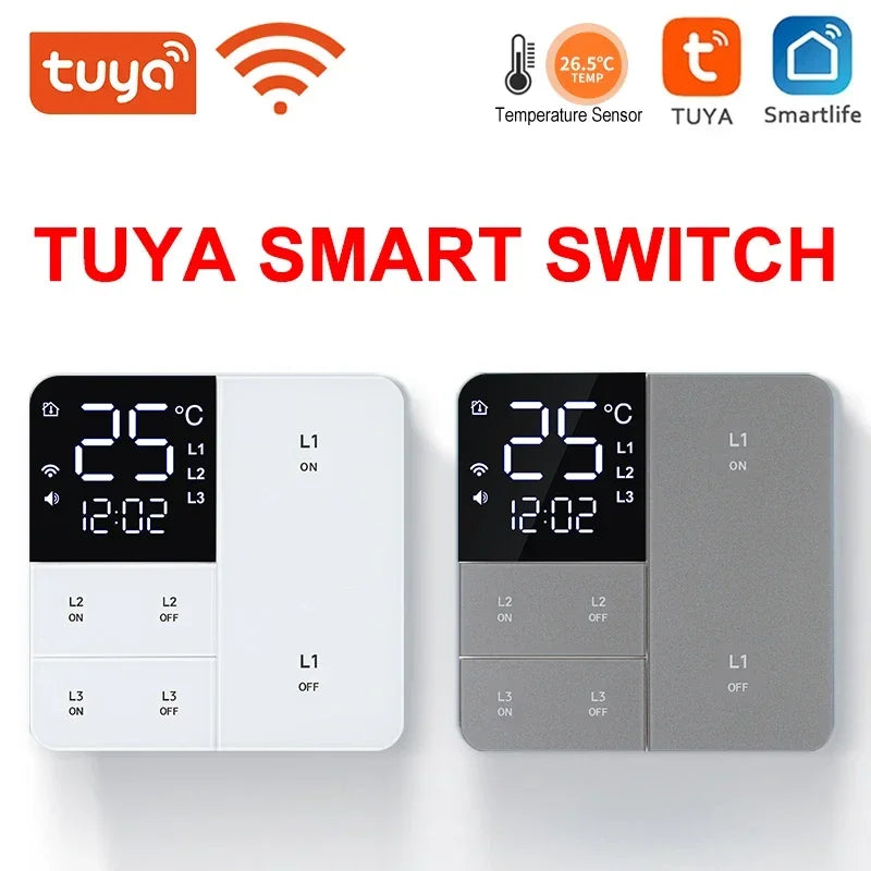Tuya Smart Wifi Switch With temperature time display function 100-250V 1/2/3 Gang Wall Light Button Switch Timing remote control